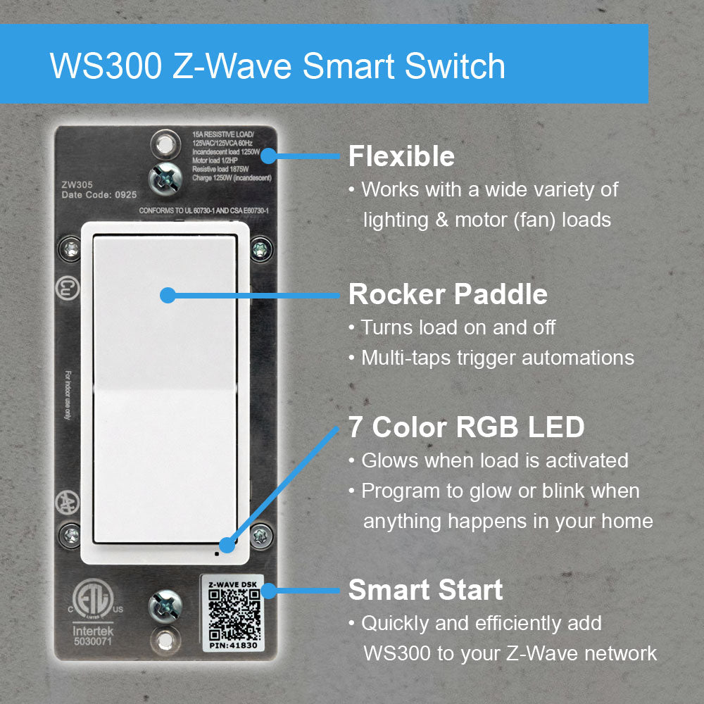 HomeSeer WS300 Z-Wave Long Range Scene-Capable RGB Smart Switch