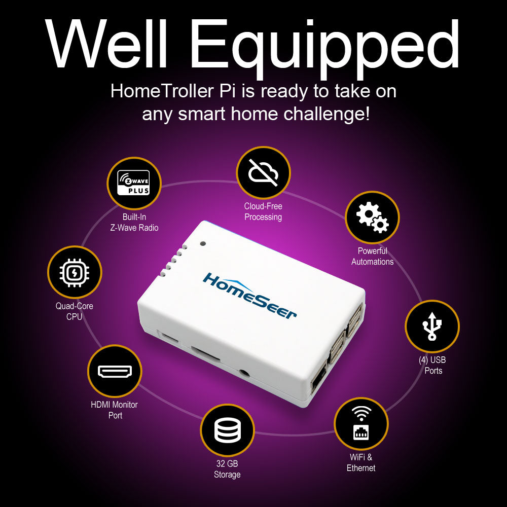 HomeSeer Smart Home Hub (HomeTroller Pi G8), Locally Managed Automations, Built-In 800 Series Z-Wave Long Range Radio, Compatible with Thousands of Smart Home Products