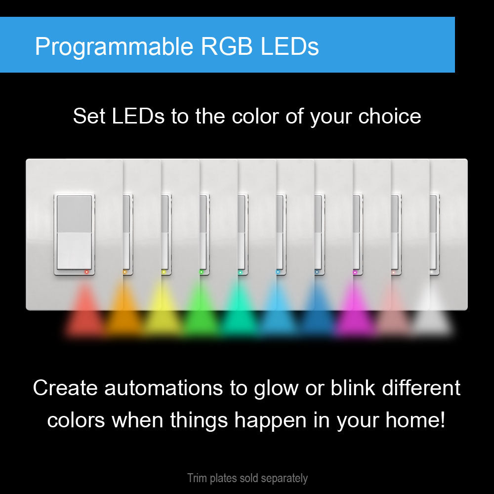 HomeSeer Smart Light Switch (WS300), 800 Series Long Range Z-Wave Technology, Includes Programmable RGB LED Indicatory, Multi-Tap Scene Control, Compatible with HomeSeer, Home Assistant, Hubitat