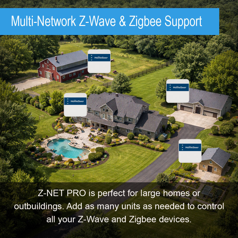 Network-Connected Z-Wave & Zigbee Interface (HomeSeer Z-NET PRO), Ethernet & WiFi, 800 Series Long Range Z-Wave | Zigbee 3.0 Technologies, Compatible with HomeSeer, Home Assistant