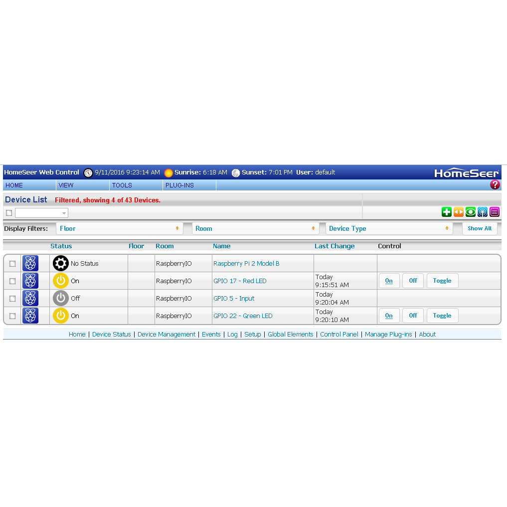 Spud RaspberryIO Software Plugin for HS3:HomeSeer Store